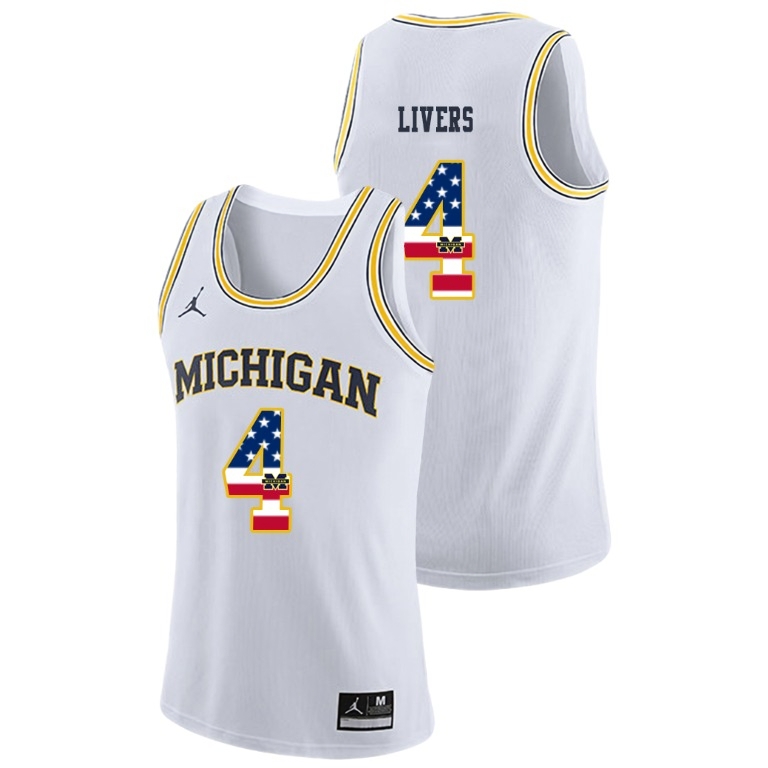 Michigan Wolverines Men's NCAA Isaiah Livers #4 White Jordan Brand USA Flag College Basketball Jersey EMF0049JJ